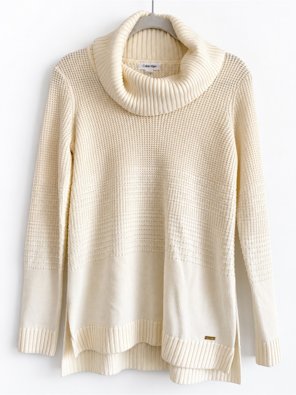 Calvin Klein Ivory Cowl Neck Knit Sweater Tunic Size Small